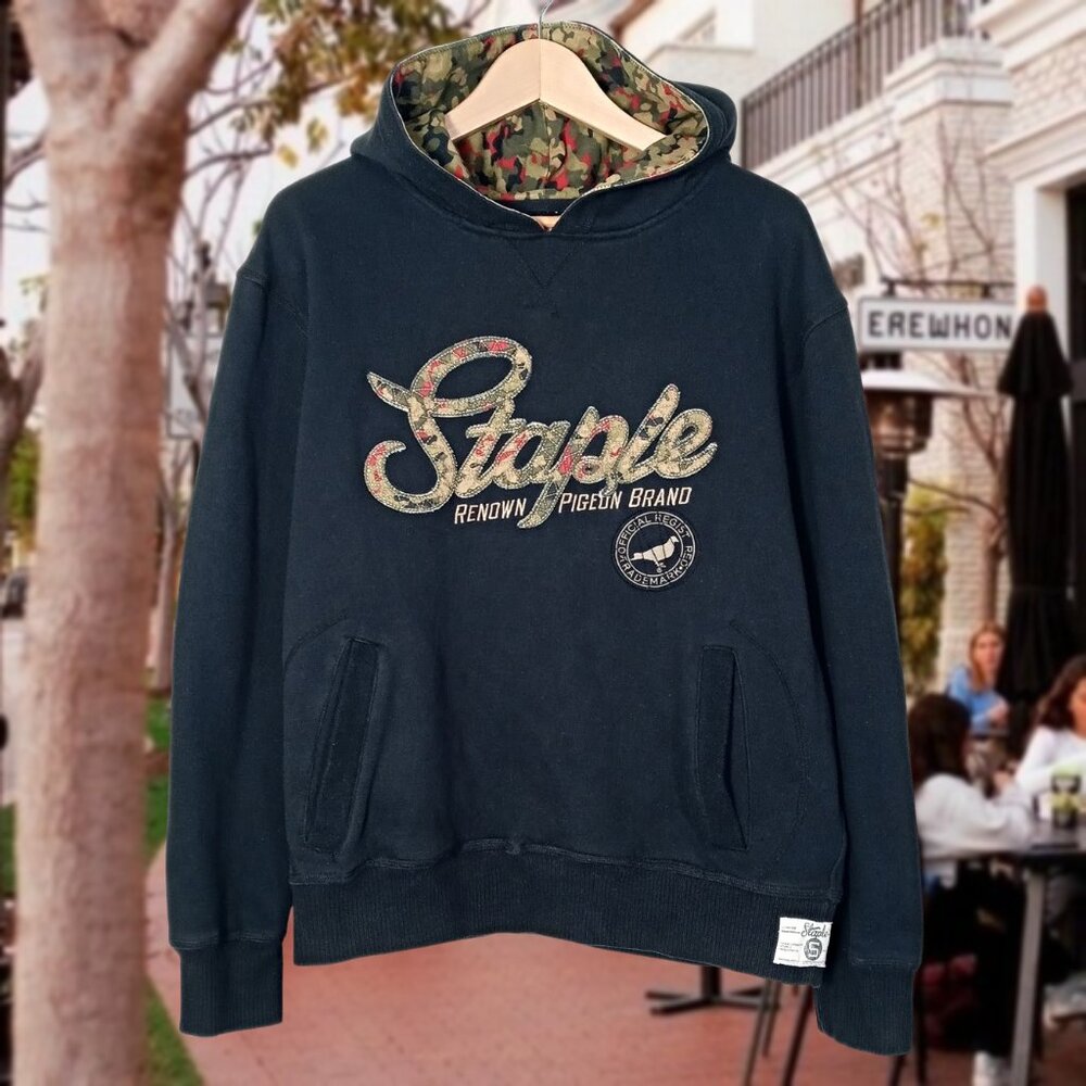 Staple Pigeon Mens Hoodie Sweatshirt Black Cotton Blend Embroidered Size Large - Picture 2 of 12